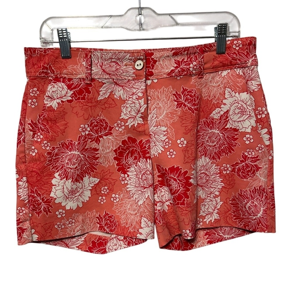 Isaac Mizrahi New York Womens Coral‎ Red Floral Cotton Stretch Shorts Size 6